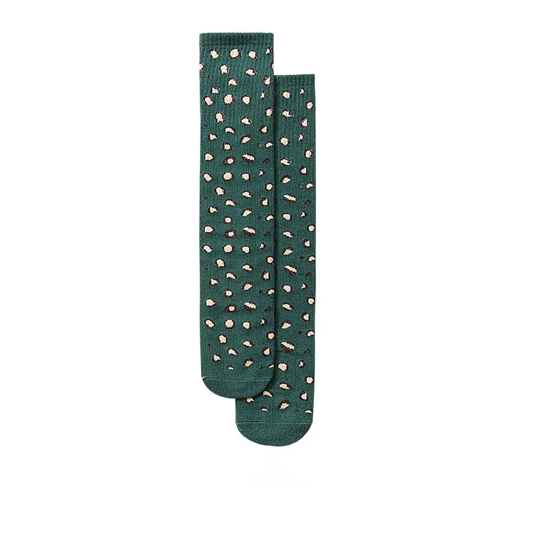 Весенне-осенние гольфы для девочек мягкие теплые длинные хлопковые носки с леопардовым принтом Детские От 3 до 8 лет носки оптом в розницу гетры - Цвет: green