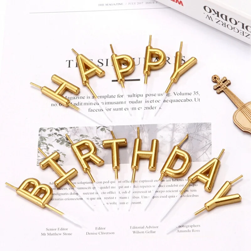 

Happy Birthday pink gold silver letters for birthday parties lovely birthday candles supplies for baking kitchen gift