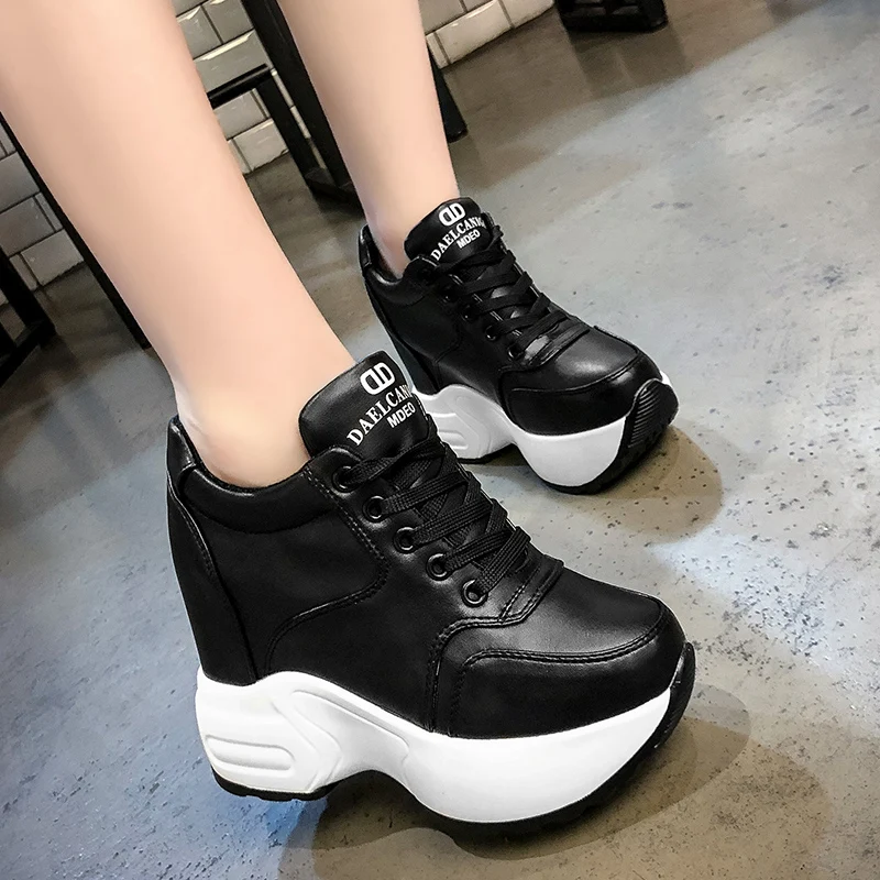 Platform Boots Ankle Boots Women's Ankle Boots Spring Leather Chunky Shoes Woman Platform Height Increased Sneakers 10CM Thick Sole Wedges White Boots