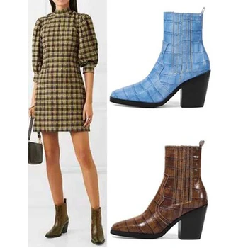 

Siddons 2020 Autumn Winter Leather Women Ankle Boots Square Toe Slip On Ladies Chunky High Heels Runway Shoes Woman Chelsea Boot