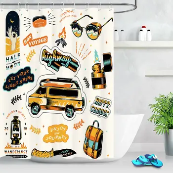 

Happy Highway Cartoon Car Polyester Waterproof Fabric Shower Curtain Set