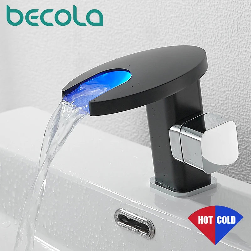 BECOLA grifo cascada para lavabo de baño, mezclador de agua fría y caliente, montado en cubierta, BR 2018A109|Grifos de - AliExpress