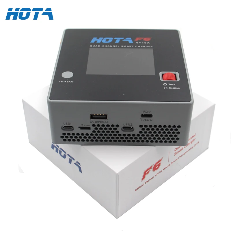 

HOTA F6 четырехканальное умное зарядное устройство 1-6S DC1000W 250Wx4 15Ax4 Lipo зарядное устройство USB-A Type-C для РУ FPV дронов запчасти