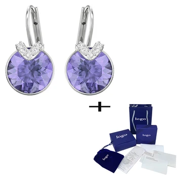 

SWA Fashion Jewelry New Bella V Pierced Small Earrings Purple Crystal Ladies Earrings Luxury Jewelry Gift Lover's Best Gift