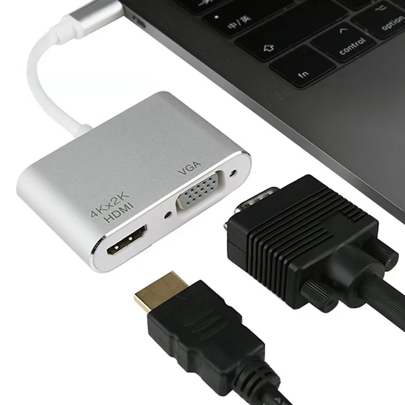 Адаптер Fiuzd 2IN1USB C HDMI VGA Тип к 4K Thunderbolt 3 для Samsung Galaxy S10/S9/S8 Huawei Mate 20/P30 Pro USB