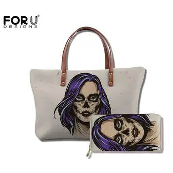 

FORUDESIGNS Women Handbag Wallet Set Gothic Girls With Rose Art Pattern Soft Leather Larger Capacity Handbags Zipper Hand Bags