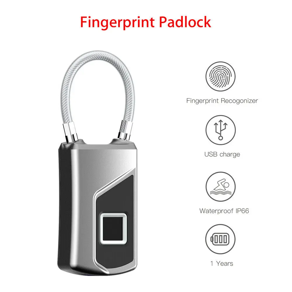

Fingerprint Padlock Door Lock Smart Biometric Suitcase High Security Portable