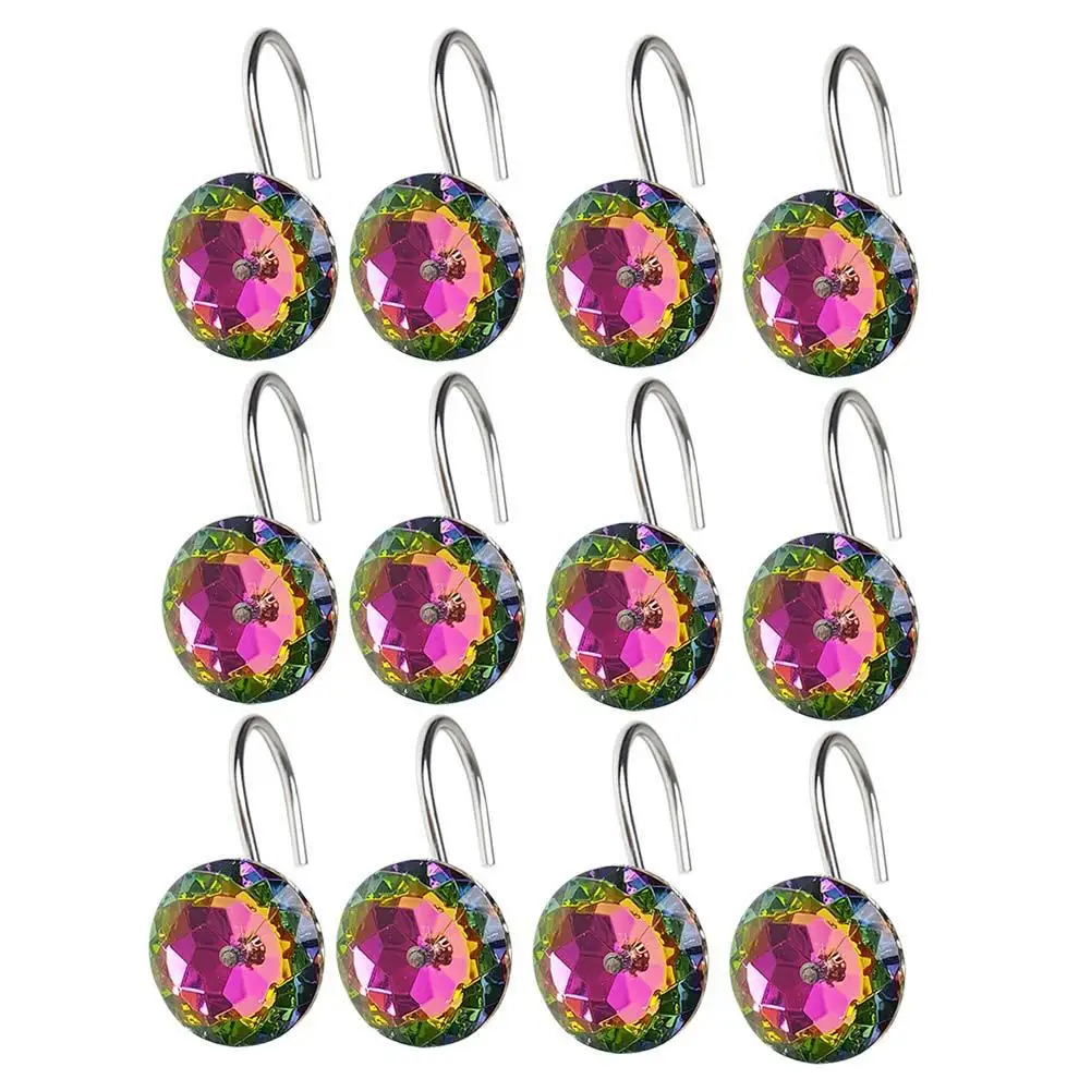 

12Pcs/Set Rhinestone Decorative Shower Curtain Hooks Multicolor Round Acrylic