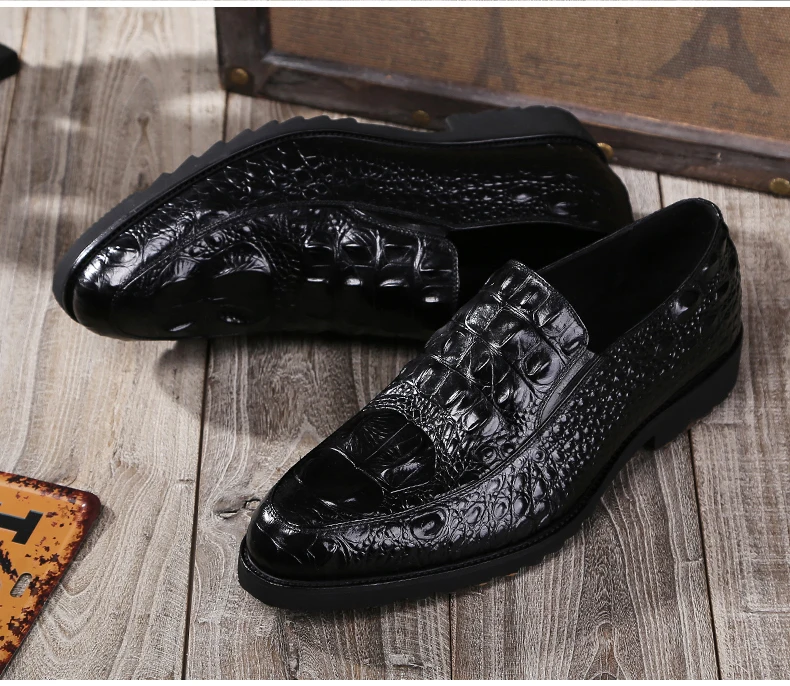 Men's Wedding Dress Shoes Leisure Casual Crocodile Leather Oxfords Shoes For Men Business Brogues Shoes Party Penny Loafers New (2)