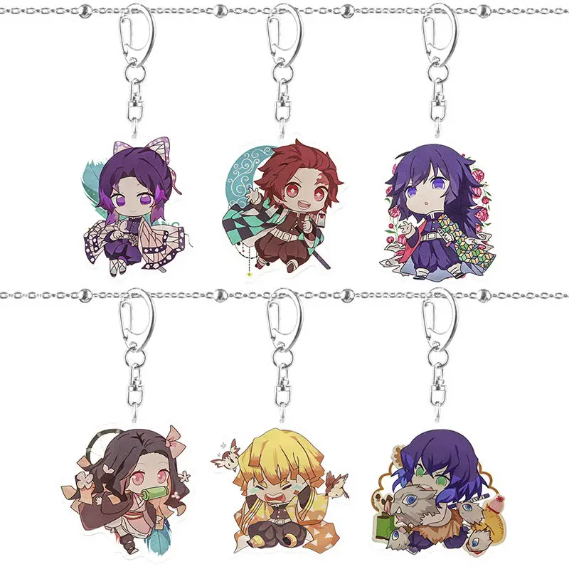 New Anime Demon Slayer Kimetsu No Yaiba Keychain Tanjirou Douma Akaza Yoriichi Kokushibou Acrylic Keyring Blade of Ghost Pendant | Украшения