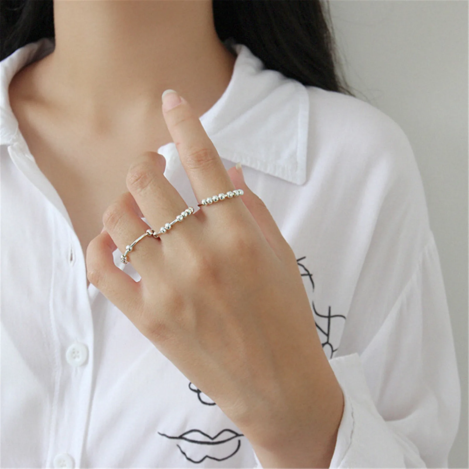 Spinner Fidge Beads Rings Women Minimalis Ring Reduce Stress Anxiety Ring Rotate Freely Beads Toy For Girl Women 1