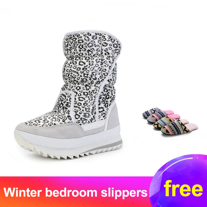 

White leopard female boots winter snowboot nice looking plus big size plush warm fur Rubber with EVA outsole high quality women