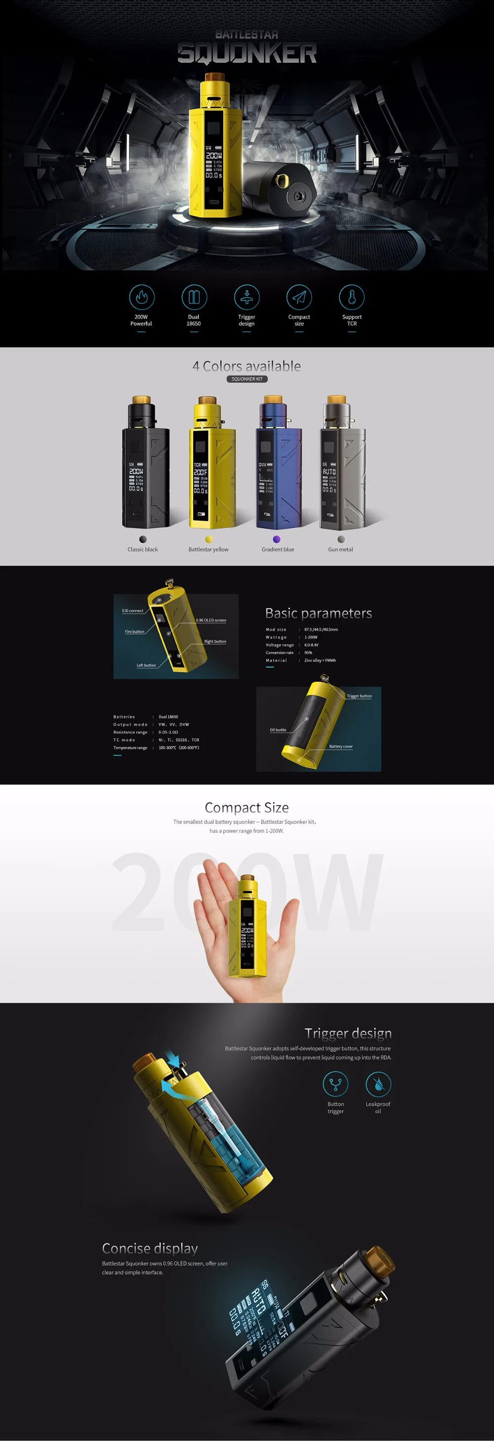 Smoant Battlestar Squonker 200 Вт с 7 мл Squonker 24 мм RDA и сменный набор электронных сигарет для бутылки жидкости