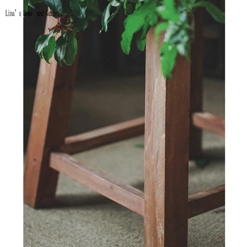 Сделанный вручную из массива дерева и металлический стульчик Винтаж для сидения или цветочный горшок дисплей