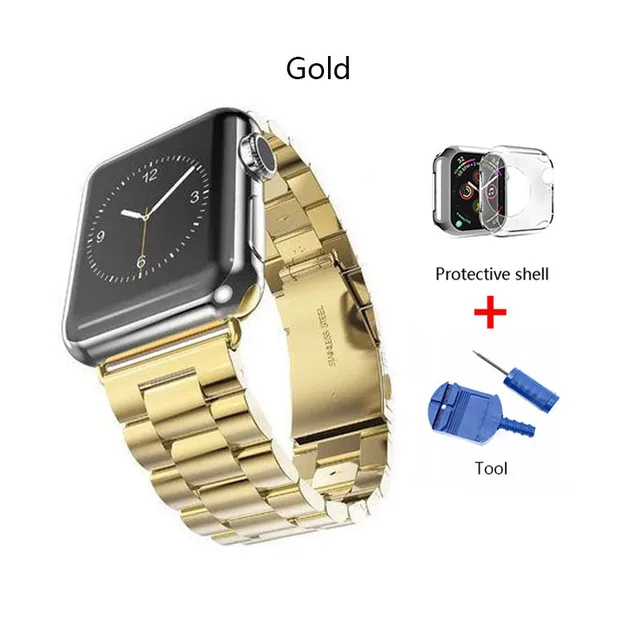 Stainless Steel Strap For Apple watch band 40mm 44mm 5 4 3 watch strap 38mm 42mm Bracelet Sport Metal WatchBand for iWatch 3 2 1 Gold With Tool