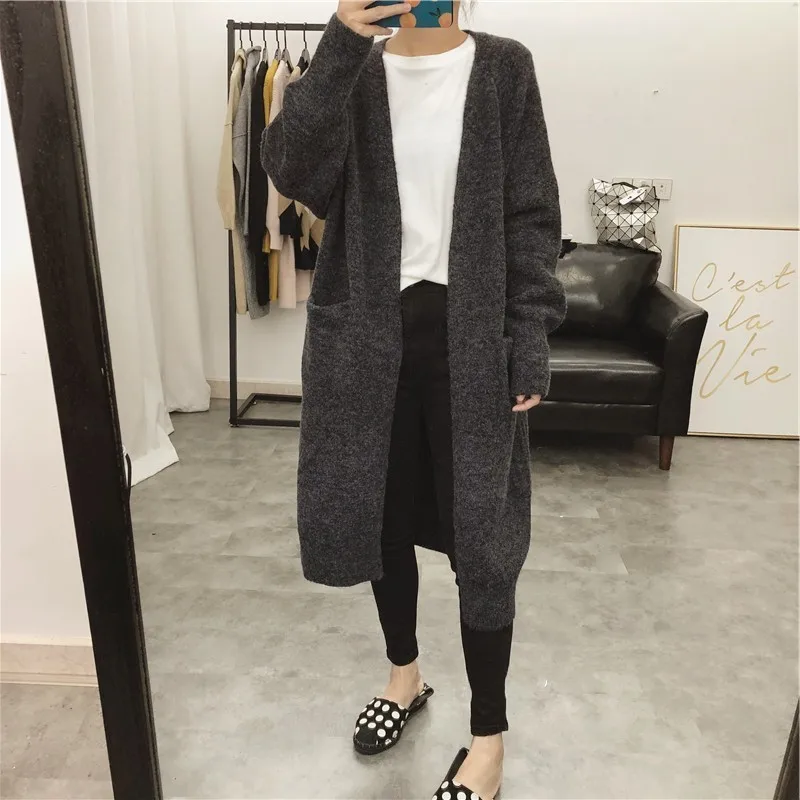Океанlove однотонные теплые свободные женские модные свитера Осень Зима V шеи Chaqueta Mujer длинный рукав Корейская верхняя одежда 12800