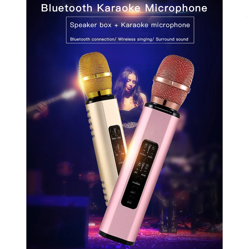 

k6 professional portable TF wireless Bluetooth karaoke microphone speaker with Dynamic dual microphone
