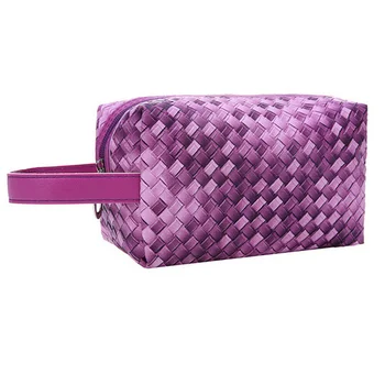

New Women Multifunction Travel Cosmetic Bag Makeup Case Pouch Toiletry Organizer Mini Weaving Zipper PU Travel Cases