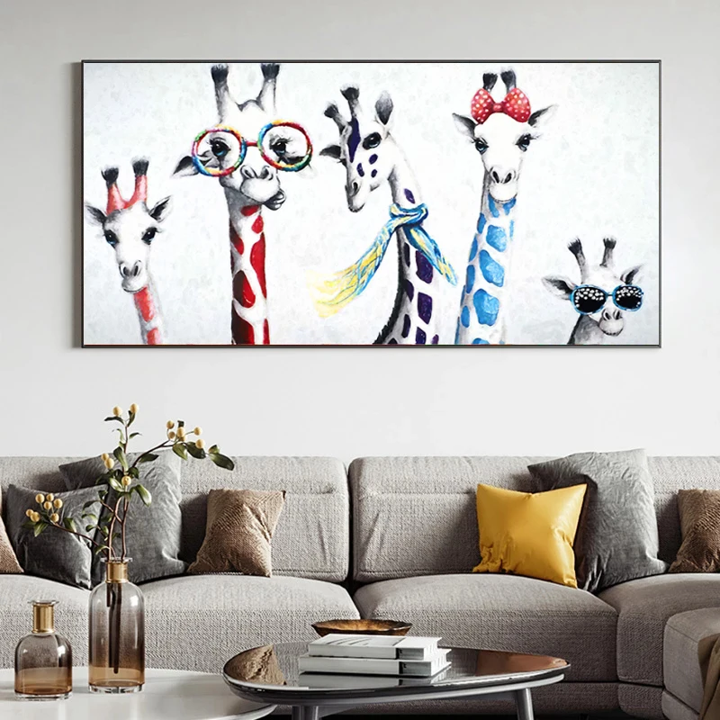 

Modern Giraffe Animal Family Canvas Painting Abstract Graffiti Art Posters and Prints Wall Art Picture for Kid Living Room Decor