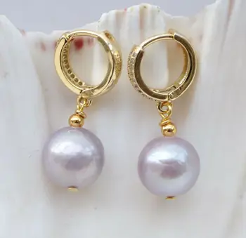 

Natural Lavender 12mm Round Edison Keshi Pearl Dangle Earring CZ