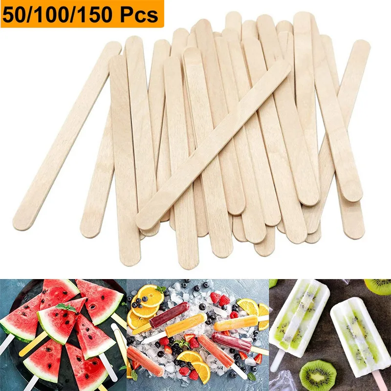 50/100/150Pcs/Set Popsicle Sticks Natural Wooden Pop Popsicle Sticks Length Wood Craft Ice Cream Popsicl Accesorios