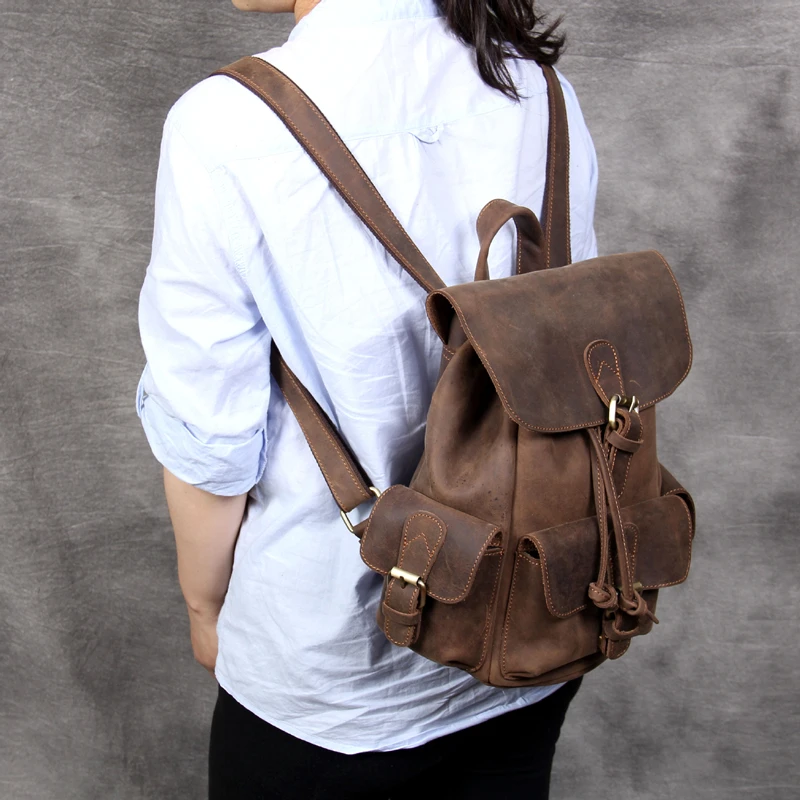 Женские рюкзаки, винтажный кожаный рюкзак crazy horse для девочек-подростков, школьная сумка для книг, рюкзак для ноутбука, сумка на плечо, дорожная сумка