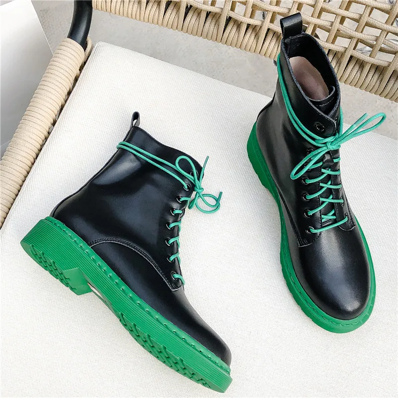 

MORAZORA 2020 New Western genuine leather boots women square heel lace up spring autumn shoes platform boots ladies ankle boots