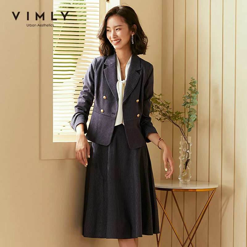 Vimly Women's Clothing Set Fashion Turn Down Collar Double Breasted Blazer High Waist Skirt Office Female Two Piece F5788 |