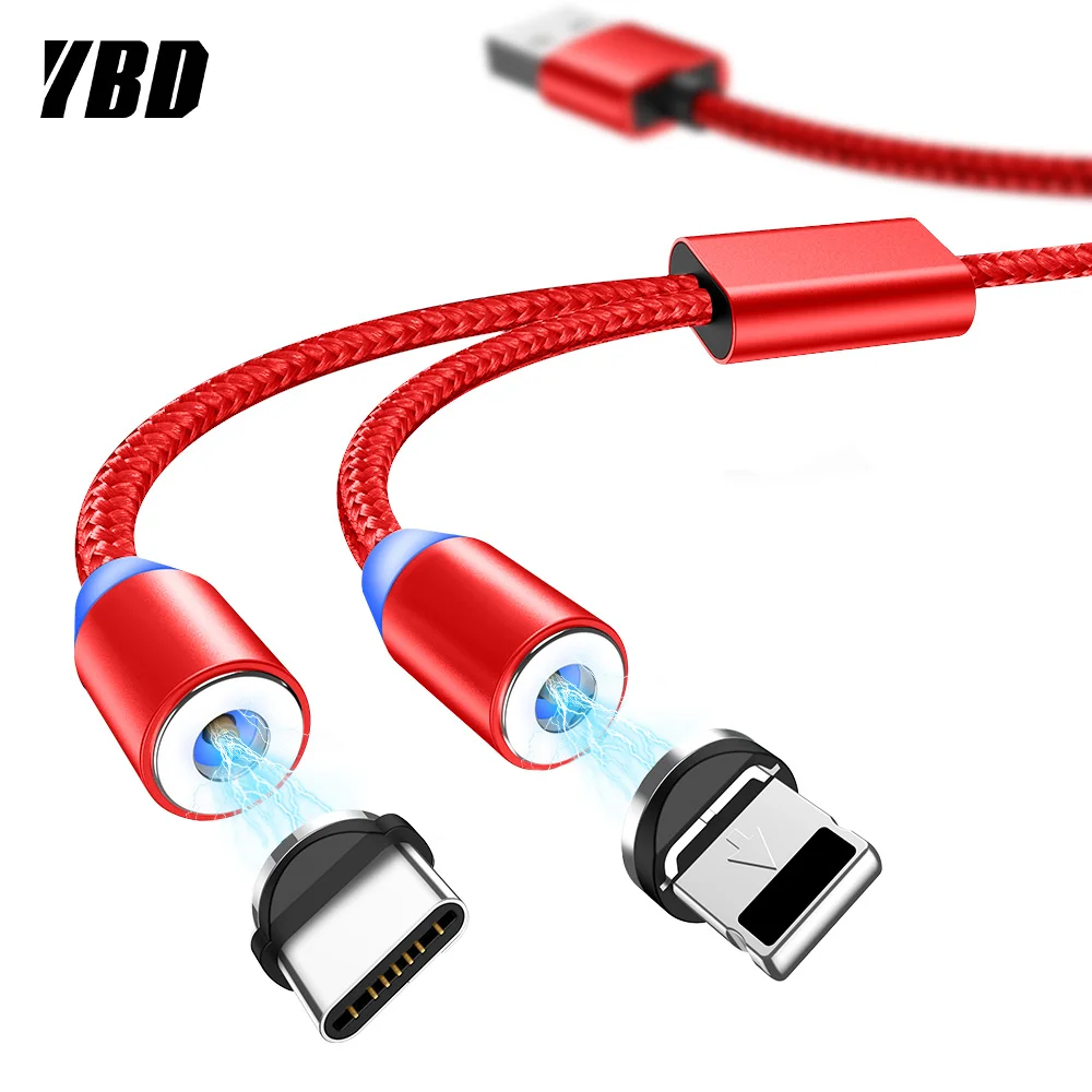 YBD 2 в 1 Магнитный кабель usb type C зарядный провод Магнит Micro USB зарядное устройство освещение для usb для iPhone 11 XR XS