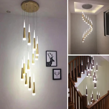 

living room led chandelier modern hotel lobby Nordic hanging lights luxury bar duplex villa rotating long chandelier lighting