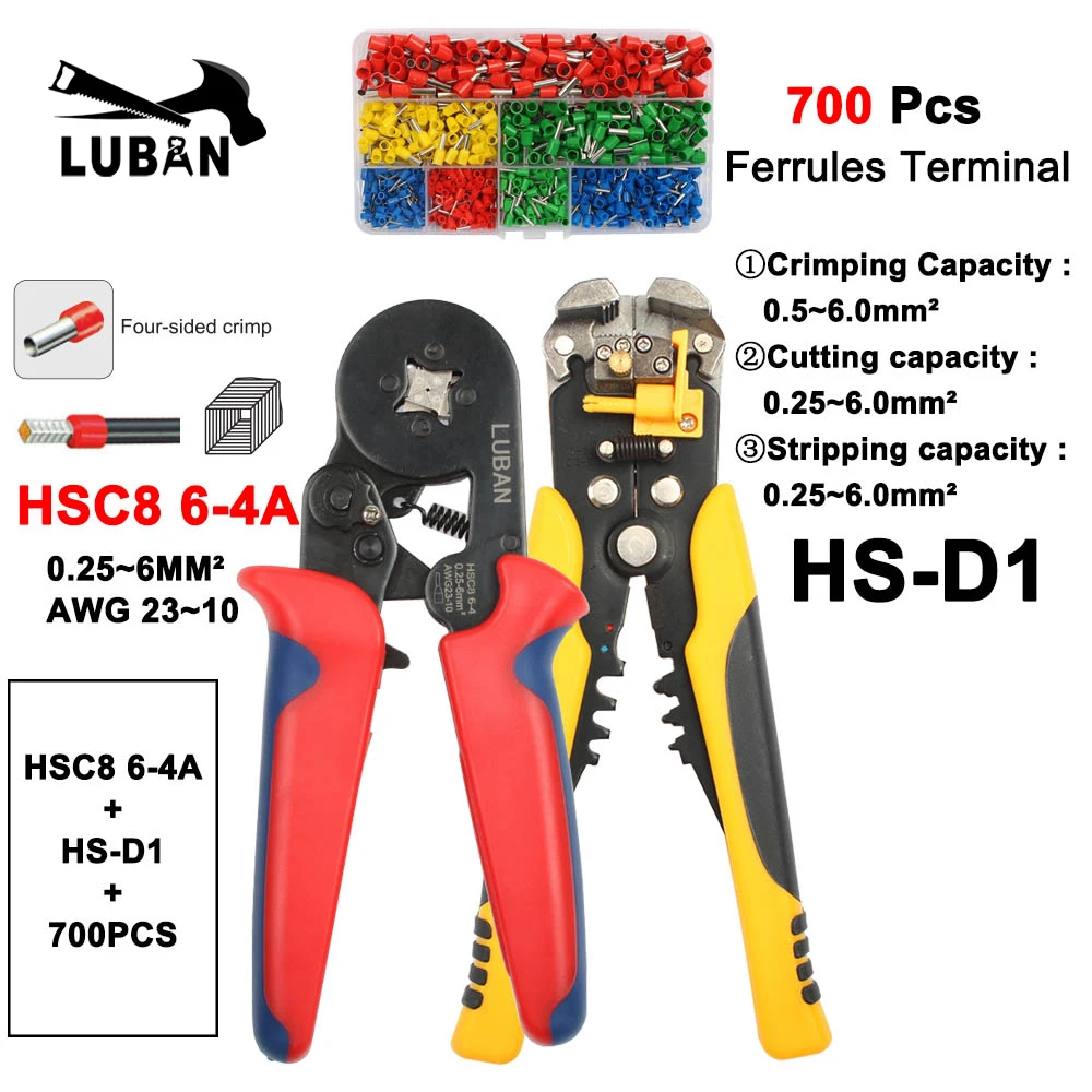 6-4AD1Y700PCS ЛЮБАНЬ HSC8 6-6А HSC8 6-6 МИНИ-TYPE саморегулируемых ОПРЕССОВКА ПЛОСКОГУБЦЫ 0.25-6 мм терминалов обжимной инструмент мини тип многофункциональные инструменты - Цвет: 6-4AD1Y700PCS