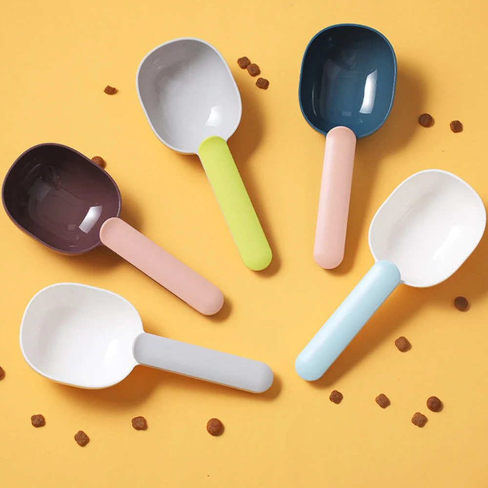 Cute Pet Food Spoon Multifunctional Plastic with Shovel Handle and Grip