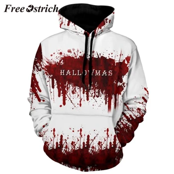 

FREE OSTRICH Halloween costume men and women couple blood printing long-sleeved personality fashion Halloween hooded sweatshirt