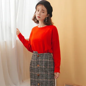 

2019 Autumn and winter new Japanese basic style college o-neck collar wild versatile loose pullover knitted sweater female F9262
