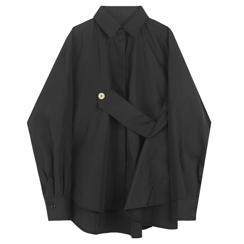Новинка, корейский стиль, женская однотонная черная белая рубашка с длинным рукавом, Женская стильная блузка размера плюс, Женская сорочка 1207B-52 - Цвет: Black 1207B-52