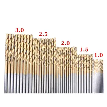 

50 Titanium Plated Mini Twist Drills Quick Change Titanium Drill Bit Set 1/4" Hex Shank Jobber Length Power Tool [Plastic Bag]