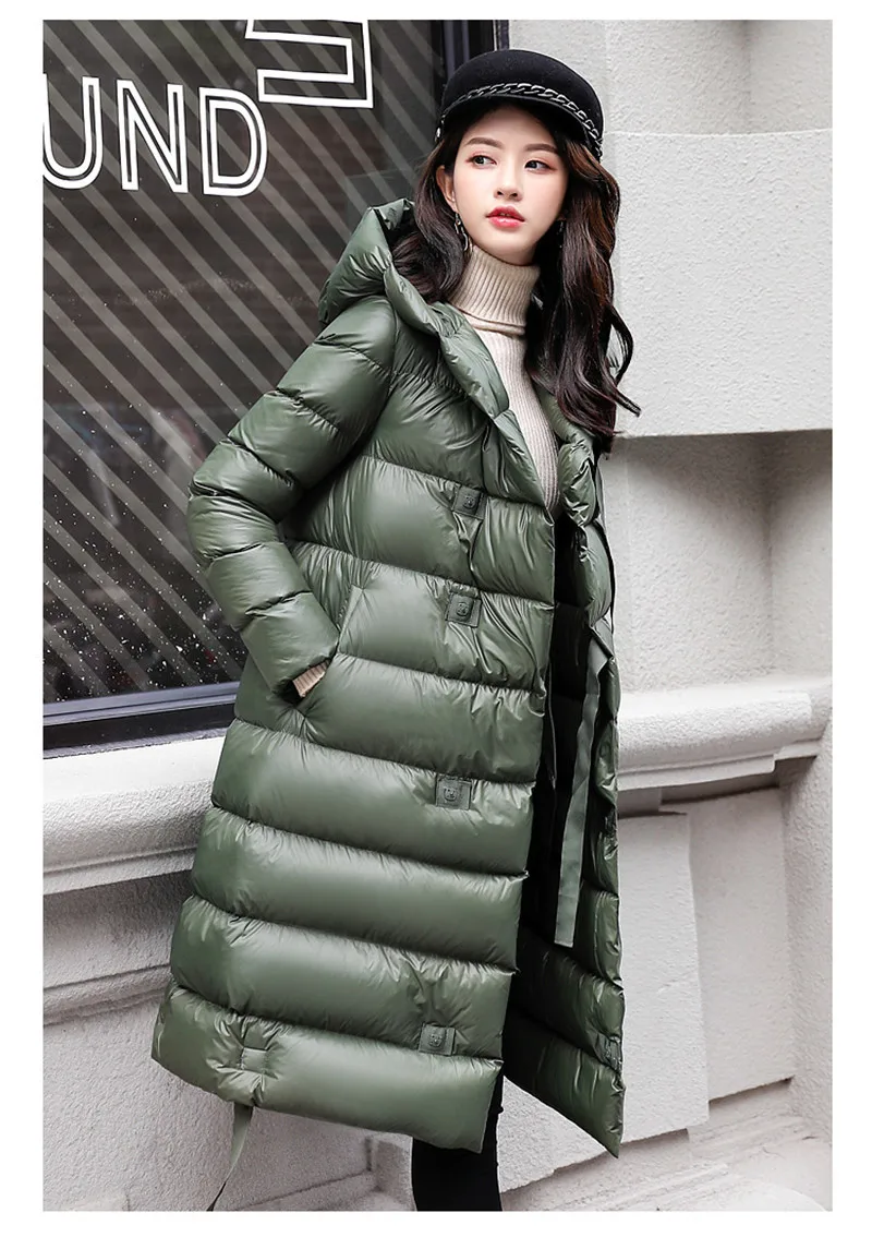 Autumn And Winter New Style Thin down Jacket Women's Mid-length Hooded Large Size down Coat Warm Coat