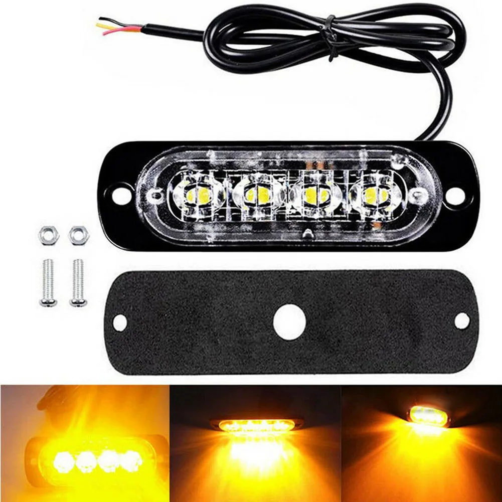 

1pcs 12V- 24V Amber 4LED Bar Car Truck Strobe Flash Emergency Light Lamp Led Car Emergency Light Led Headlights Car Accessories