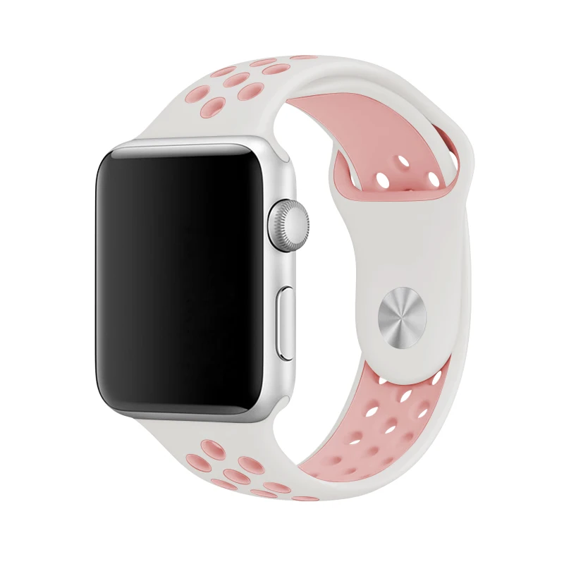 White with pink Силиконовые полосы спортивный ремешок для Apple Watch Series 5 4 серия Nike 40 мм 44 мм черный розовый браслет 38 мм 42 мм для Iwatch Series 3 - Цвет ремешка: White with pink