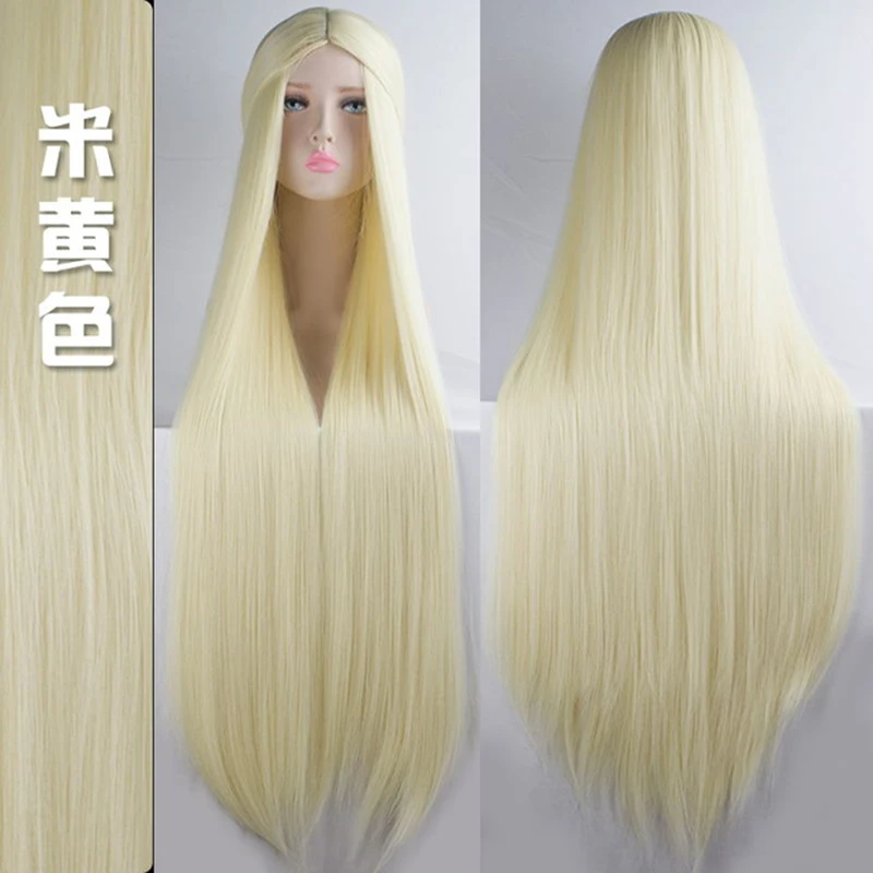 BUQI длинные шелковистые прямые волосы синтетический парик пепельный блонд часть косплей парик 100 см синтетические волосы парики - Цвет: T1B/613