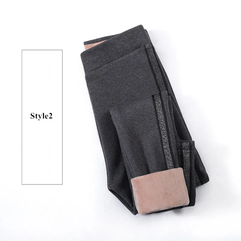 Style2 Хлопковые бархатные женские леггинсы осень зима боковые полосы Спортивные Леггинсы для фитнеса брюки теплые плотные леггинсы высокое качество - Цвет: Style2
