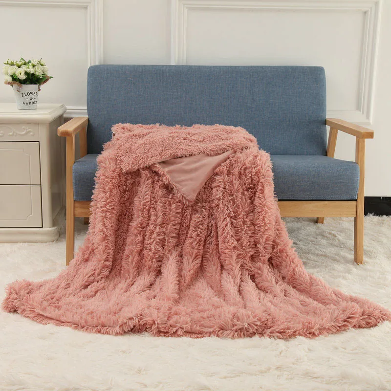 Фланелевое домашнее зимнее теплое одеяло толстое покрывало лохматый диван покрывало на кресло офисный плед - Цвет: 6