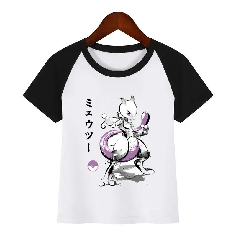 Футболка для мальчиков и девочек с принтом «Mewtwo» и акварельными чернилами; Футболка с принтом «Покемон злодей»; детская забавная футболка с героями мультфильмов; детские летние топы; одежда для малышей - Цвет: K158A