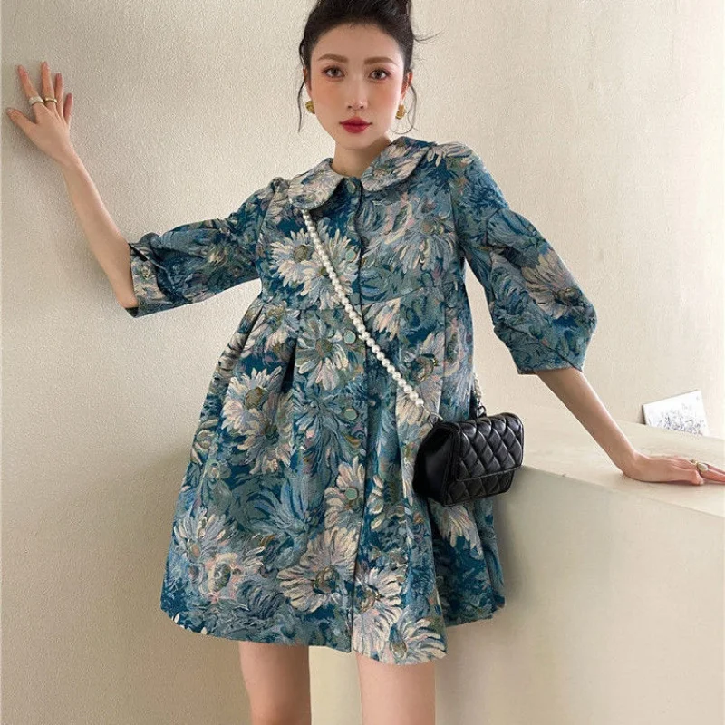 

Korean Elegant Gentle Style Vintage Oil Painting Floral Dress Women Summer 2021 New Single-Breasted Loose Casual Jacket