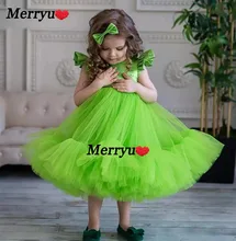 Simple Puffy Flower Girl Princess Dress Kids Communion Dress Tulle Skirt Baby Wedding Dress Pageant Ball Gowns