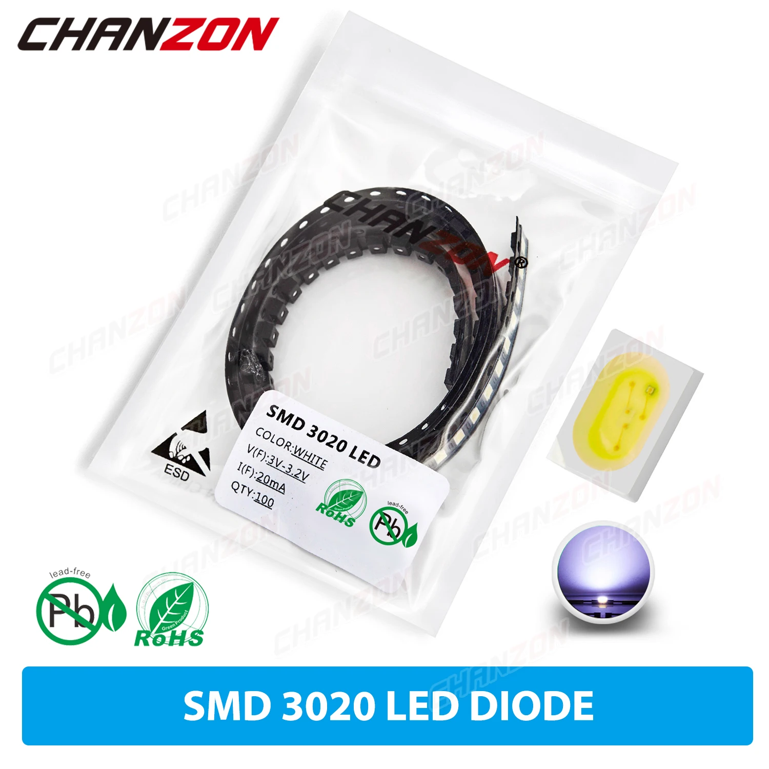 100pcs 3020 SMD LED Light Emitting Diode Chip White Color 0.06W 3V 20mA SMT Wide Angle Surface Mount DIY PCB Circuit Lamp Beads |