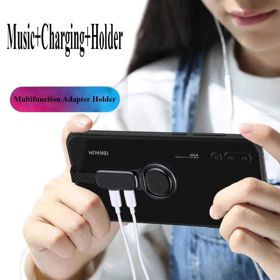 

3 in 1 Type C Lightning To 3.5mm Music Audio Adapter OTG 2A Charger Phone Ring Holder For iPhone Sony Huawei Xiaomi LG VIVO OPPO