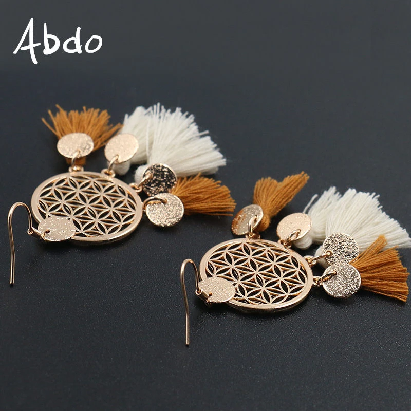 

New Dangle Earrings Brown Tassel And Golden Disc Charm Earrings Tassel Earring Ear Jewelry Earrings For Women Gifts 2019