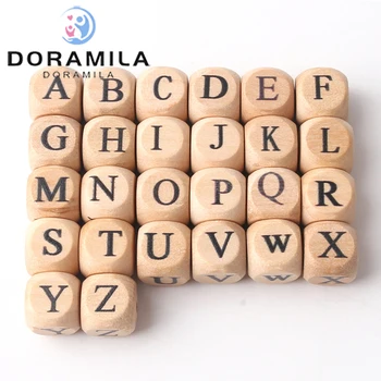

12mm 100pcs Random Mixing Natural Wooden Square Letter Teether Beads Fit Bracelet Gasket DIY Jewelry Pacifier Teether