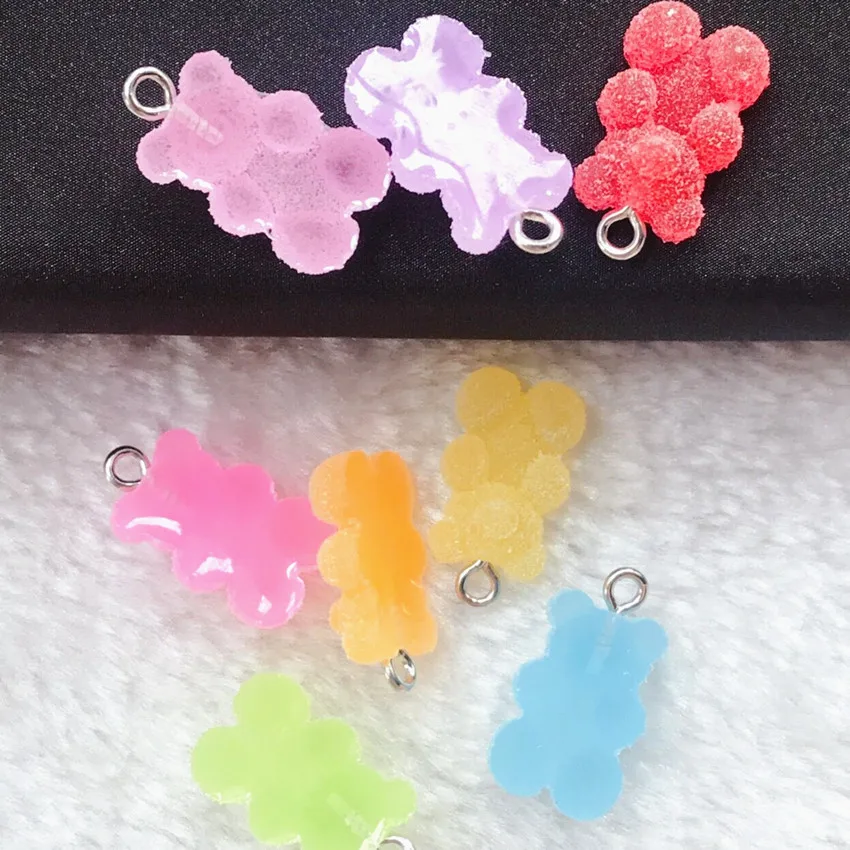 20pcs 17*11mm Multicolor Flatback Epoxy Resin Gummy Bear Candy For Necklace Keychain Pendant DIY Making Accessories jewelry charms resin charms